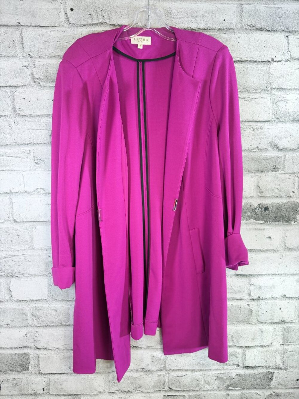 Laura Plus Size 18 Magenta Pink Open Front Long Duster Blazer Metal Clip